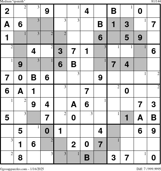 The grouppuzzles.com Medium tpsmith puzzle for Thursday January 16, 2025 with the first 3 steps marked