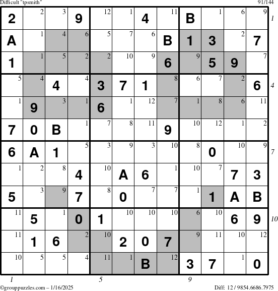 The grouppuzzles.com Difficult tpsmith puzzle for Thursday January 16, 2025, suitable for printing, with all 12 steps marked