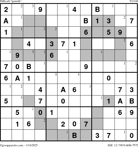 The grouppuzzles.com Difficult tpsmith puzzle for Thursday January 16, 2025 with the first 3 steps marked