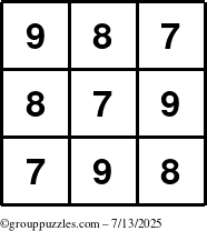 The grouppuzzles.com Answer grid for the TicTac-789 puzzle for Sunday July 13, 2025