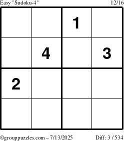 The grouppuzzles.com Easy Sudoku-4 puzzle for Sunday July 13, 2025