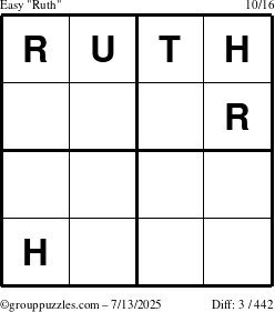 The grouppuzzles.com Easy Ruth puzzle for Sunday July 13, 2025