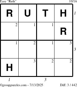 The grouppuzzles.com Easy Ruth puzzle for Sunday July 13, 2025 with all 3 steps marked