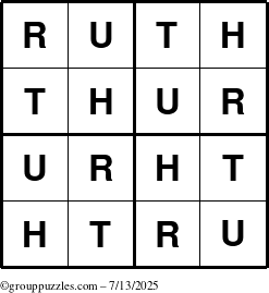 The grouppuzzles.com Answer grid for the Ruth puzzle for Sunday July 13, 2025