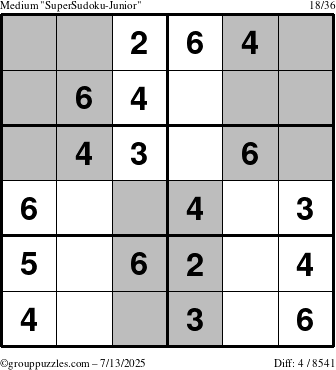The grouppuzzles.com Medium SuperSudoku-Junior puzzle for Sunday July 13, 2025