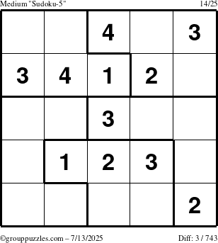 The grouppuzzles.com Medium Sudoku-5 puzzle for Sunday July 13, 2025