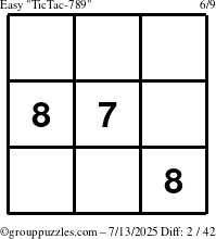 The grouppuzzles.com Easy TicTac-789 puzzle for Sunday July 13, 2025