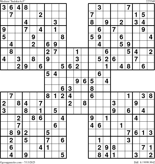 The grouppuzzles.com Medium Sudoku-by5 puzzle for Sunday July 13, 2025