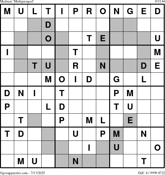The grouppuzzles.com Medium Multipronged puzzle for Sunday July 13, 2025