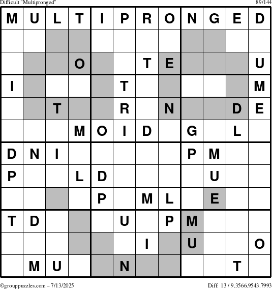 The grouppuzzles.com Difficult Multipronged puzzle for Sunday July 13, 2025