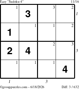 The grouppuzzles.com Easy Sudoku-4 puzzle for Thursday June 18, 2026 with all 3 steps marked