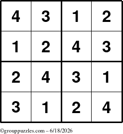 The grouppuzzles.com Answer grid for the Sudoku-4 puzzle for Thursday June 18, 2026