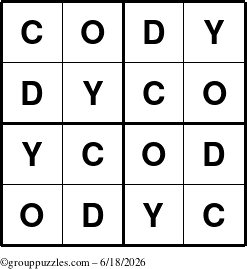 The grouppuzzles.com Answer grid for the Cody puzzle for Thursday June 18, 2026