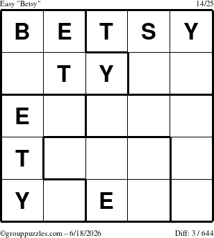 The grouppuzzles.com Easy Betsy puzzle for Thursday June 18, 2026