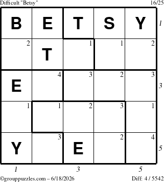 The grouppuzzles.com Difficult Betsy puzzle for Thursday June 18, 2026 with all 4 steps marked