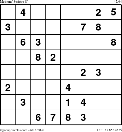 The grouppuzzles.com Medium Sudoku-8 puzzle for Thursday June 18, 2026