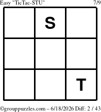 The grouppuzzles.com Easy TicTac-STU puzzle for Thursday June 18, 2026