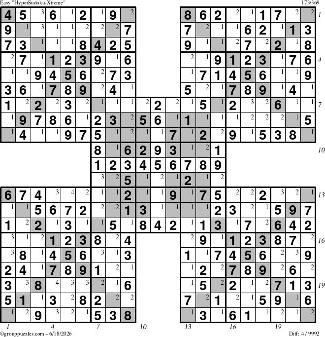 The grouppuzzles.com Easy cover-HyperXtreme puzzle for Thursday June 18, 2026, suitable for printing, with all 4 steps marked