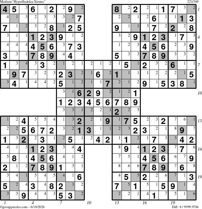 The grouppuzzles.com Medium cover-HyperXtreme puzzle for Thursday June 18, 2026 with all 8 steps marked
