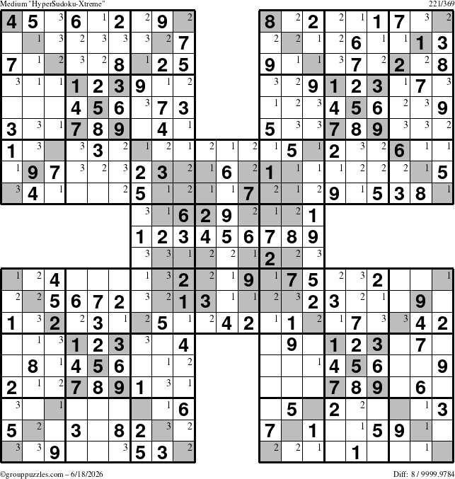 The grouppuzzles.com Medium cover-HyperXtreme puzzle for Thursday June 18, 2026 with the first 3 steps marked