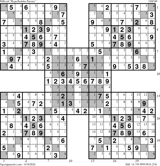 The grouppuzzles.com Difficult cover-HyperXtreme puzzle for Thursday June 18, 2026, suitable for printing, with all 14 steps marked