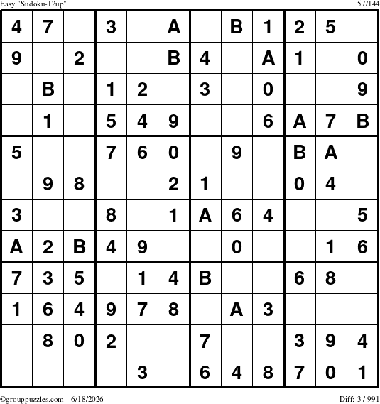 The grouppuzzles.com Easy Sudoku-12up puzzle for Thursday June 18, 2026