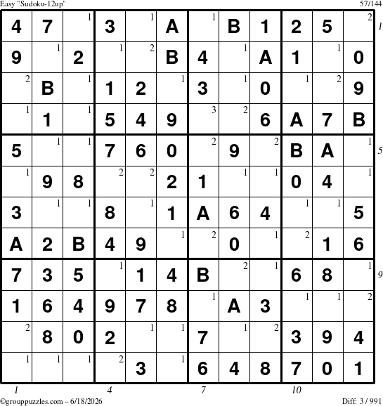 The grouppuzzles.com Easy Sudoku-12up puzzle for Thursday June 18, 2026 with all 3 steps marked
