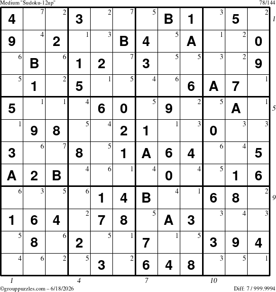 The grouppuzzles.com Medium Sudoku-12up puzzle for Thursday June 18, 2026 with all 7 steps marked