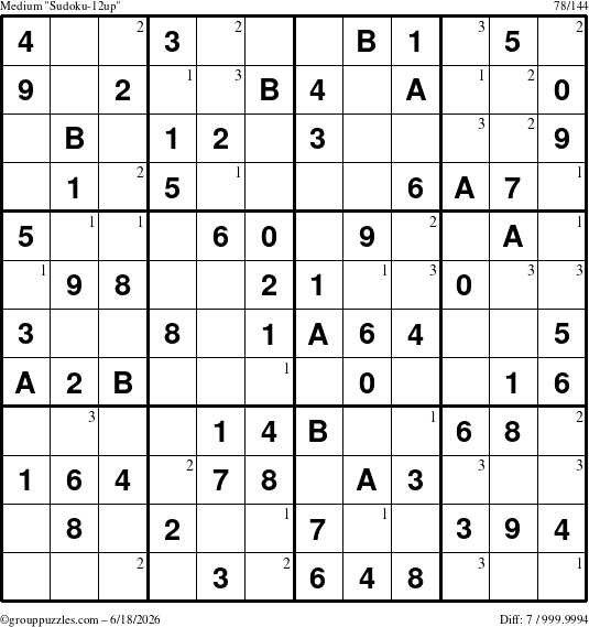 The grouppuzzles.com Medium Sudoku-12up puzzle for Thursday June 18, 2026 with the first 3 steps marked