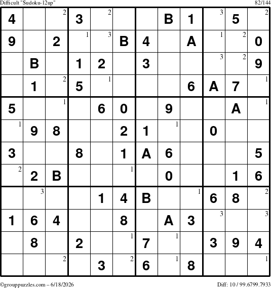 The grouppuzzles.com Difficult Sudoku-12up puzzle for Thursday June 18, 2026 with the first 3 steps marked