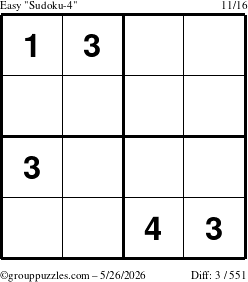 The grouppuzzles.com Easy Sudoku-4 puzzle for Tuesday May 26, 2026