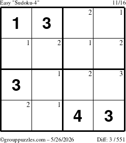 The grouppuzzles.com Easy Sudoku-4 puzzle for Tuesday May 26, 2026 with the first 3 steps marked