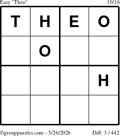 The grouppuzzles.com Easy Theo puzzle for Tuesday May 26, 2026