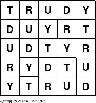 The grouppuzzles.com Answer grid for the Trudy puzzle for Tuesday May 26, 2026