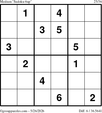 The grouppuzzles.com Medium Sudoku-6up puzzle for Tuesday May 26, 2026