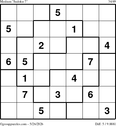 The grouppuzzles.com Medium Sudoku-7 puzzle for Tuesday May 26, 2026