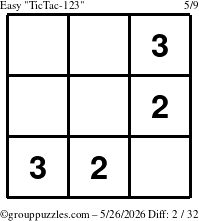 The grouppuzzles.com Easy TicTac-123 puzzle for Tuesday May 26, 2026