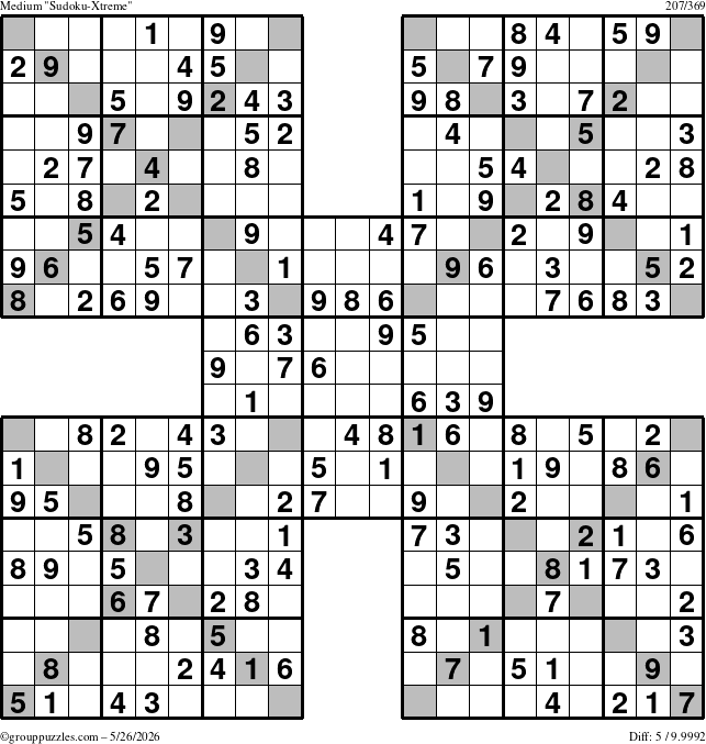 The grouppuzzles.com Medium Sudoku-Xtreme puzzle for Tuesday May 26, 2026