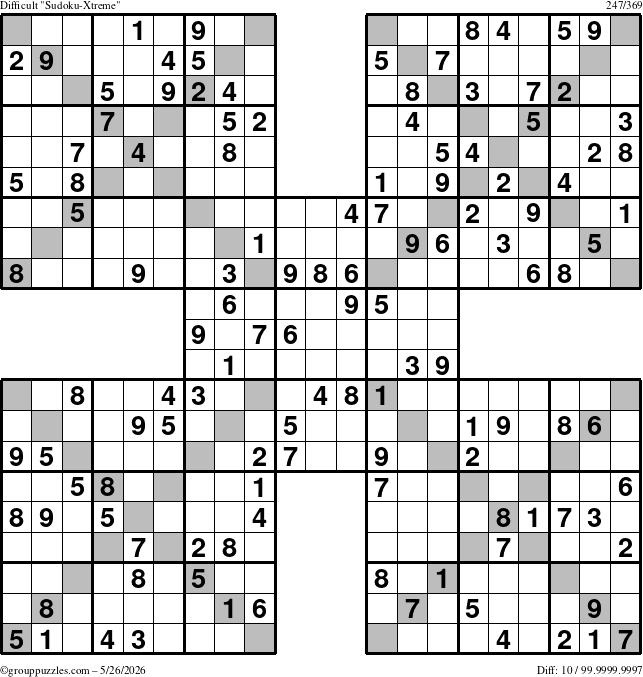 The grouppuzzles.com Difficult Sudoku-Xtreme puzzle for Tuesday May 26, 2026