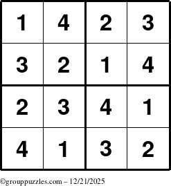 The grouppuzzles.com Answer grid for the Sudoku-4 puzzle for Sunday December 21, 2025