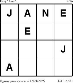 The grouppuzzles.com Easy Jane puzzle for Sunday December 21, 2025