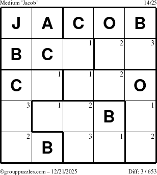 The grouppuzzles.com Medium Jacob puzzle for Sunday December 21, 2025 with the first 3 steps marked