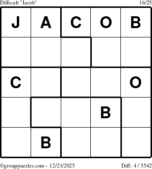 The grouppuzzles.com Difficult Jacob puzzle for Sunday December 21, 2025