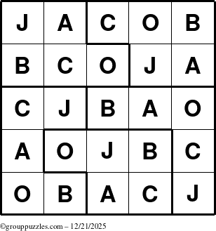The grouppuzzles.com Answer grid for the Jacob puzzle for Sunday December 21, 2025
