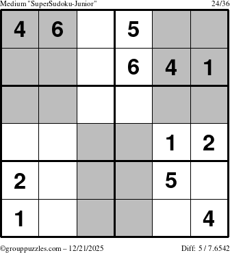 The grouppuzzles.com Medium SuperSudoku-Junior puzzle for Sunday December 21, 2025