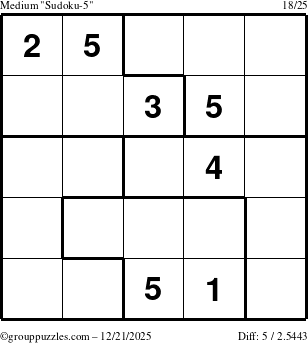 The grouppuzzles.com Medium Sudoku-5 puzzle for Sunday December 21, 2025