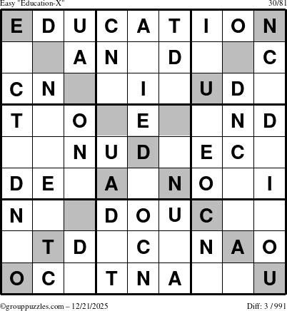 The grouppuzzles.com Easy Education-X puzzle for Sunday December 21, 2025