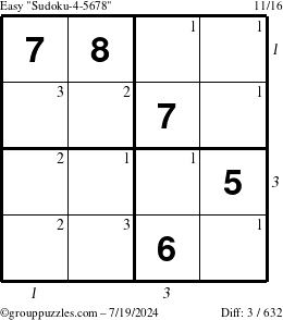 The grouppuzzles.com Easy Sudoku-4-5678 puzzle for Friday July 19, 2024 with all 3 steps marked