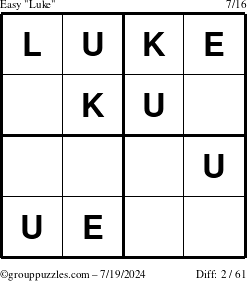 The grouppuzzles.com Easy Luke puzzle for Friday July 19, 2024