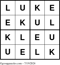 The grouppuzzles.com Answer grid for the Luke puzzle for Friday July 19, 2024